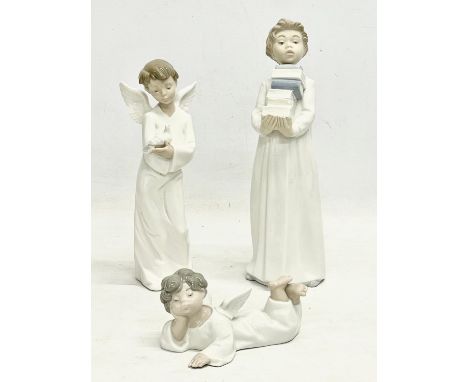 2 tall Nao pottery figures and a Lladro figure. 28cm 