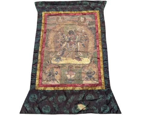 A vintage silk Buddhist Thangka. 86x118cm 