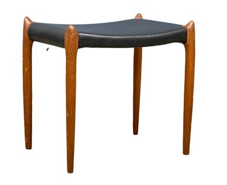 A Danish Mid Century teak stool designed by Niels Otto Moller for J.L. Moller, with black vinyl top. Model 80. Denmark 1960’s