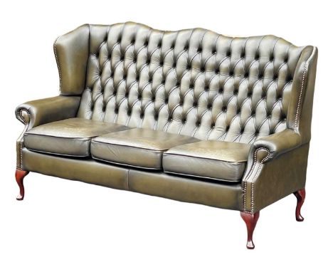 A deep button leather wingback 3 seater sofa. 180cm 