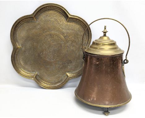 2 pieces of vintage Indian brassware, including a brass and copper pot. 