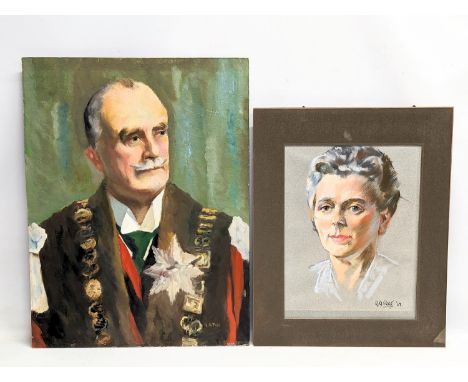 An oil painting portrait and pastel portrait by R. A. Free. Largest measures 46.5x61cm 