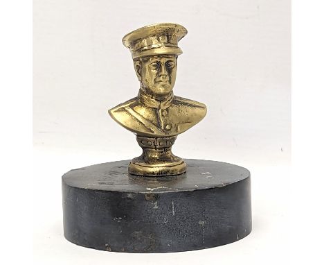 A vintage miniature brass bust of Michael Collins. 11cm 