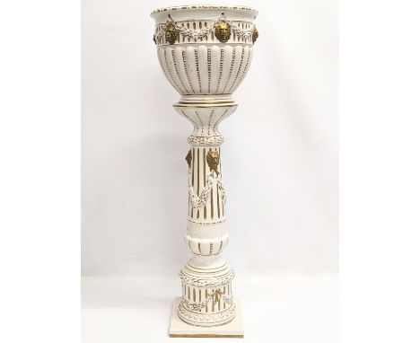 A vintage Italian pottery jardiniere on stand. 79cm 
