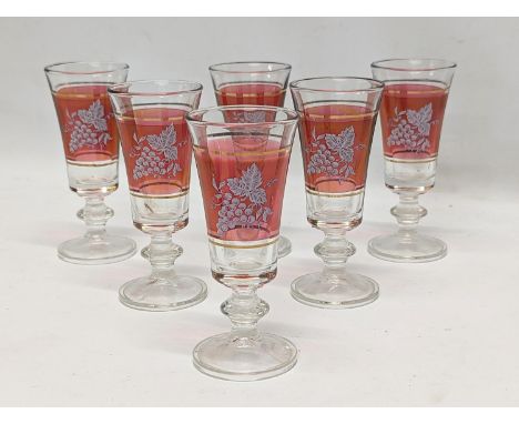 A set of 6 vintage glass drinking glasses. 13cm 