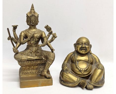 2 vintage brass deity figures. 22cm 