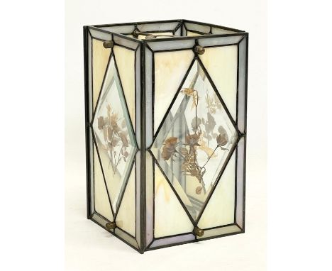 A vintage stain and bevelled glass light shade. 15x15x25cm 
