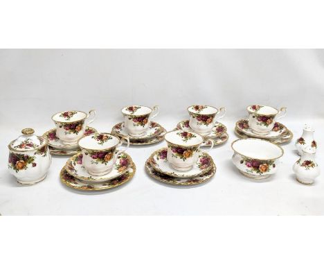 22 pieces of Royal Albert Old Country Roses, including teacups and saucers with a pair of salt and pepper shakers 
