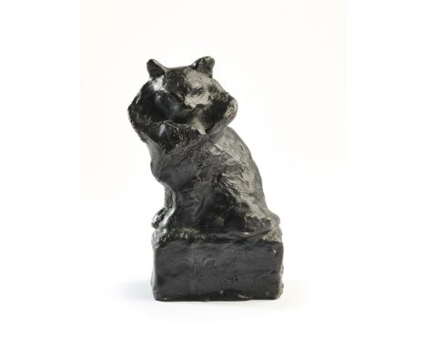 THEOPHILE ALEXANDRE STEINLEN (1859 - 1923): SEATED ANGORA CAT a dark patinated bronze figure, modelled with head turned and p
