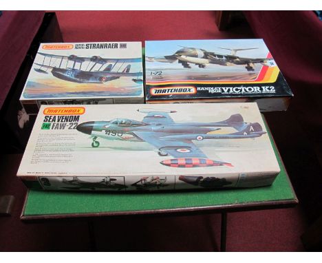 Three Boxed Matchbox Model Aircraft Kits, # PK-601 1:72nd Scale Super Marine Stranraer, # PK-551 Handley Page Victor K2 and #