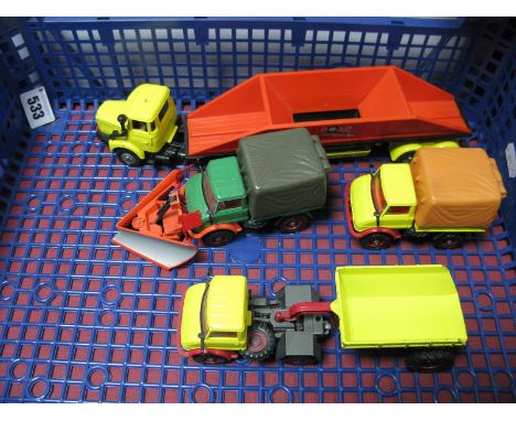 Three Original Corgi Unimogs, including No 406 with Snowplough plus Berliet road hopper. 