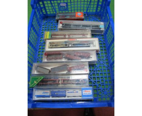Eleven Cased N Gauge Continental Outline Railway Rolling Stock, by Arnold and others including Hopper Wagons, Car Transporter