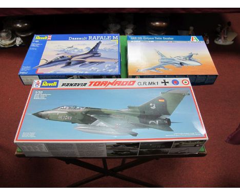 Three Boxed Model Aircraft Kits, Revell # 4760, 1:32nd Scale Panavia Tornado G.R. MK1, # 04517 1:48th scale Dassault Rafale M