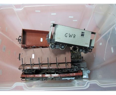 Ten "G" Scale L.G.B. and Bachmann Rolling Stock Open and Flat Bed Wagons, four and eight wheel configurations, including hand