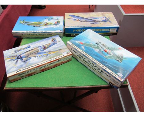 Four Boxed Hasegawa Plastic Model Aircraft Kits, all 1:48th scale. # 09141 P-47D-30/40 Thunderbolt. Appears complete with all