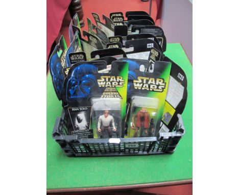 Fourteen Carded Star Wars The Power of The Force and Tri Logo Figures by Kenner, circa 1996/97, including R5-D4 flat firing b