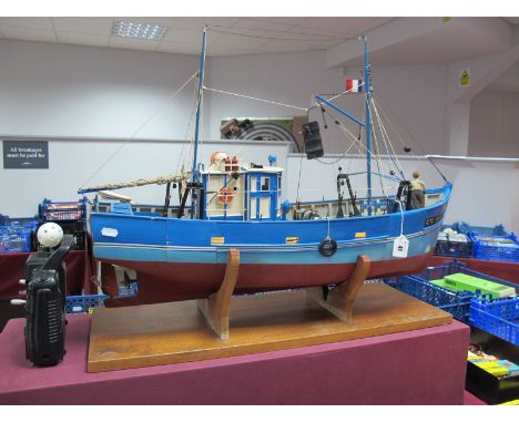 A Well Built Wooden Model Radio Controlled Trawler, fitted with electric motor, Futaba M series receiver and Rudder Servo, Ro