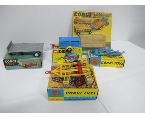 Five Boxed and Carded Original Corgi Diecast Models, #109 Pennyburn Workmen's trailer, very good, missing pick axe and broom,