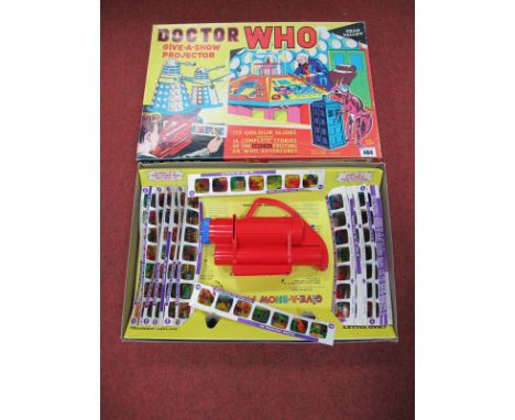 A Boxed Chad Valley Doctor Who Give a Show Projector, circa mid 1960's. Projector complete with battery compartment showing n