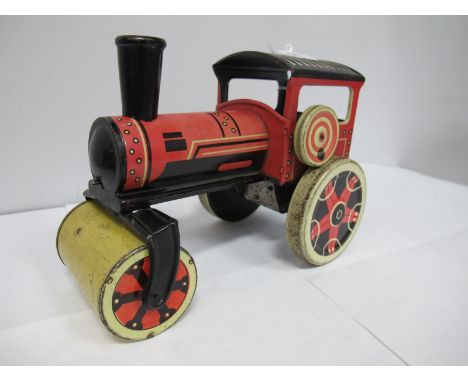 Mid XX Century Tinplate Clockwork Road Roller, forward/ reverse action.c18cms long, playworn. 
