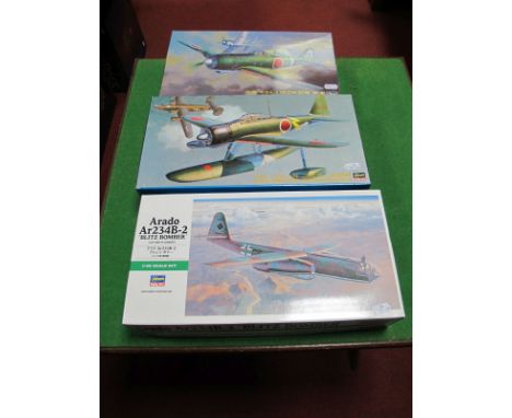 Three Boxed Hasegawa Plastic Model Aircraft Kits, all 1:48th scale # 09067 Nakajima Ki84-I Type 4 Fighter Hayate (Frank), # 0