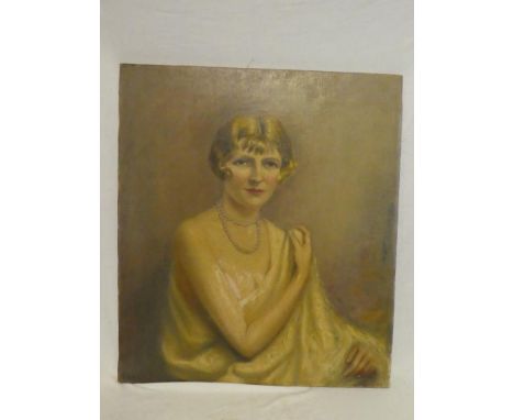 L**R** Finn - oil on canvasHalf length portrait of Gwyn Berry, signed, 30" x 26"
