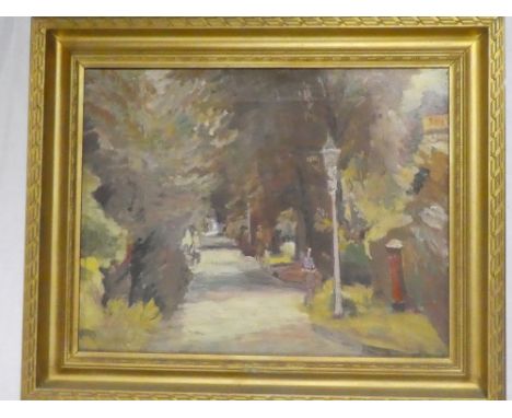 R**O**Dunlop - oil on canvas"A By-road in Havant", labelled to verso 13½" x 17"