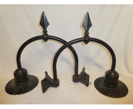 A pair of old painted metal post mounted street lamp brackets, 26" long x 21½" high