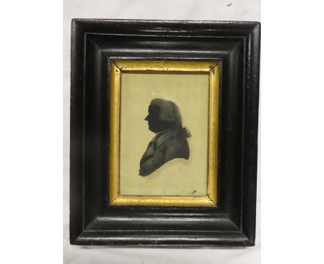 An early 19th Century miniature silhouette depicting a bust portrait of a  gentleman "W Pinson" 4" x 3" in ebonised frame