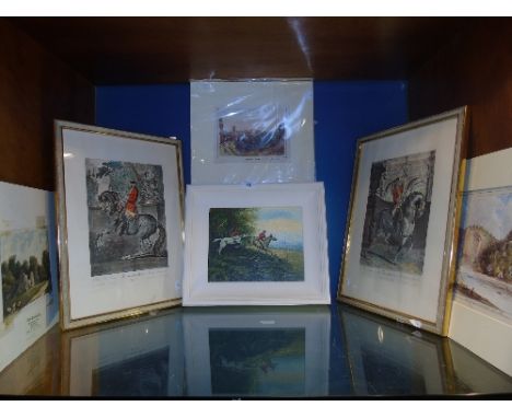 Three Victorian English School Watercolours, together with a Hunting Scene Oil on Board & a Pair of Framed Etchings to Includ