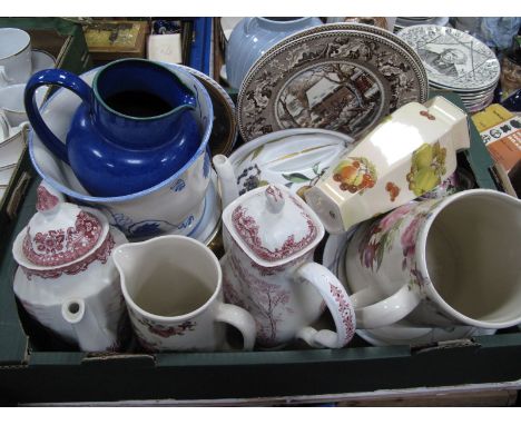 A Denby Ware Jug, Poole Bowl, Staffordshire transfer ware, teapot, etc:- One Box