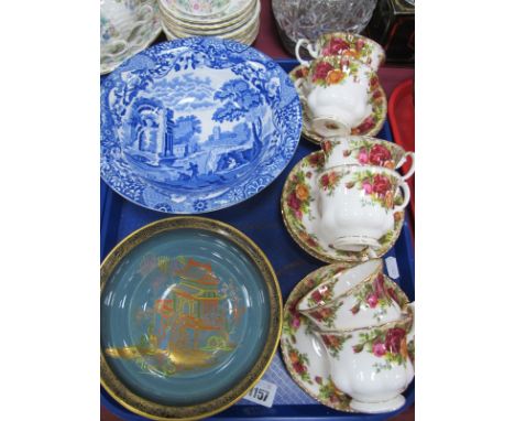 Royal Albert 'Old Country Roses', first quality tea ware of twelve pieces. Copeland Spode Bleu bowl, Carlton Royale' bowl, (c