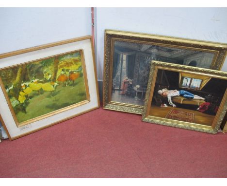 'Scéne de Ballet', print; 'Death of Chatterton' O'Brien 1983, oil on canvas, signed bottom right, print of Cardinals, etc.