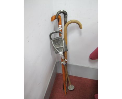 Late XIX Century Walking Stick, with horn handle, shooting stick and two further walking sticks. (4)