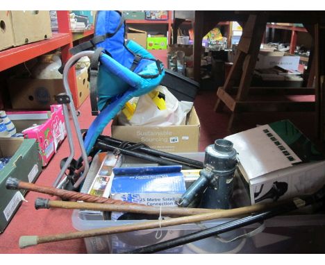 Aluminium TOA Megaphone, visor, walking sticks beer mats, child's game, etc:- Two Boxes.
