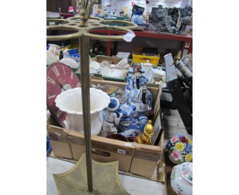 A Chinese Blue-White Dog,  Japanese figures, together with brass stick stand in the form of a umbrella . (2)