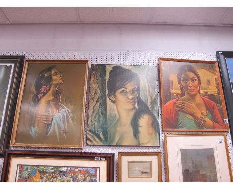 J.H. Lynch, Vintage Colour Print 'Tina', 58.5 x 48cm' another 'Lalinda', Harley Brown print similar. (3)