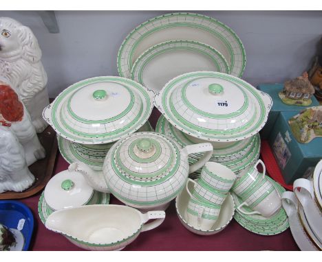 A 1920's Sydney "British Anchor" Cottage Green Dinner Service, tea service, tea pot tureens, cups, saucers, plates.