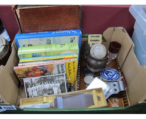 An Early XX Century Post Card Album, postcards from comic series, AA Badge, glass tray Enid Blytons Secret Seven etc:- One Bo