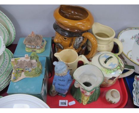 Doulton 'Zundy Zmocks' Teapot, Whisky water jugs, Nao figurine, Lilliput Lanes, large character jugs, etc:- One Tray.