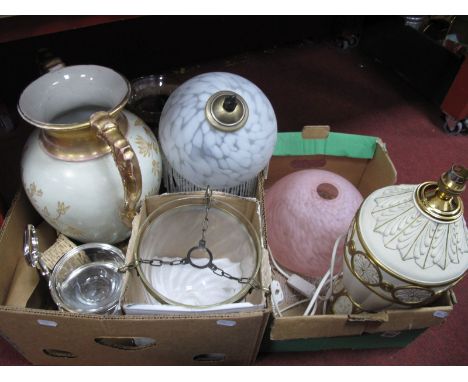Ceiling Light, table lamp, pink glass shade:- Two Boxes
