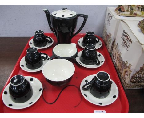 A 1950's Myott 'Spotlight; Coffee Set, comprising six demi-tasse coffee cups and saucers, sugar bowl, milk jug and coffee pot