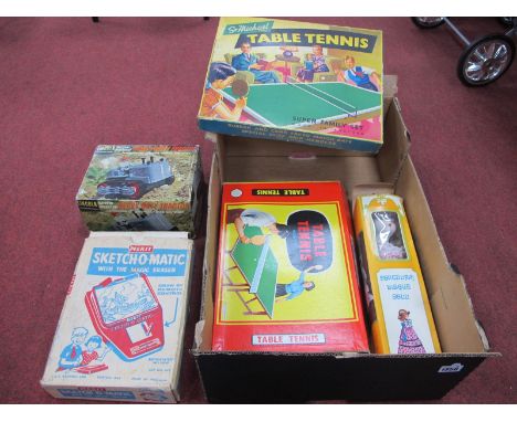 Vintage Toys- Two boxed Table Tennis Sets (one by Marks and Spencer), a boxed Merit Sketch-o-Matic, a boxed bisque porcelain 