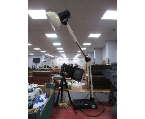 Angle-Poise Lamp, together with a 'camera' table lamp on tripod base. (2)