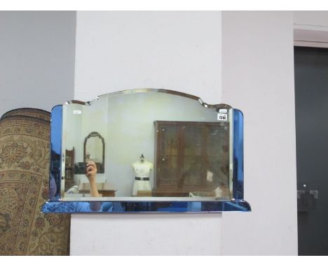 A Rectangular Art Deco Wall Mirror, with blue glass border, 68cm wide.
