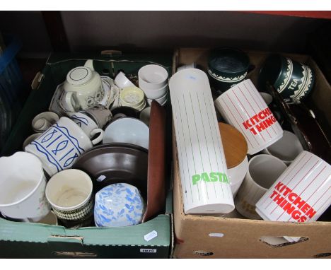 Hornsea Pottery Kitchen Storage/Utensil Jars, 'Inca' and 'Oceana' pots, beakers, other pottery, etc:- Two Boxes