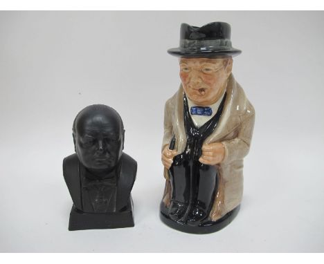 Royal Doulton Toby Jug of Winston Churchill, together with a small bust of Winston Churchill. (2)