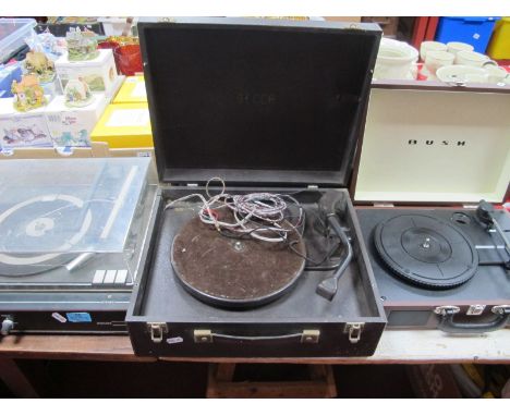 Three Record Players, a vintage Decca Player, serial number 6703, a Philips Player, model number 13GF825 and a modern Bush US