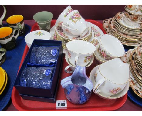A Colclough Tea Service, of twenty one pieces, Wedgwood, Anynsley, Doulton whiskey glasses, etc:- One Tray.