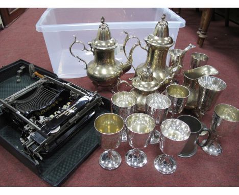 A Corona Typewriter for L.C.Smith, Aldwych House, a quantity of plated wares, to include tea service, goblets.